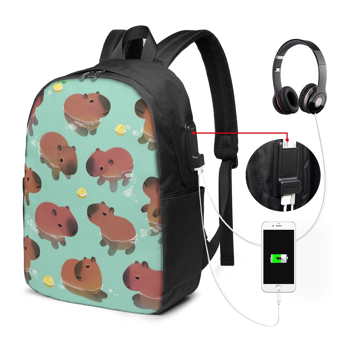 Women Bags College - Capybara Dierenpatroon Rugzak Reisnotebooktas Computer Student