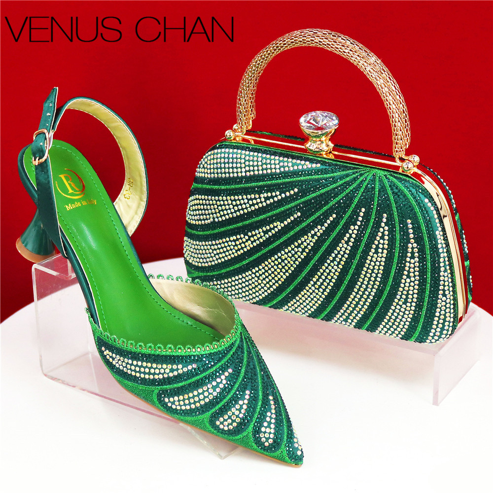 Women Bags Green - Sprankelende strass groene pumps met middelhoge