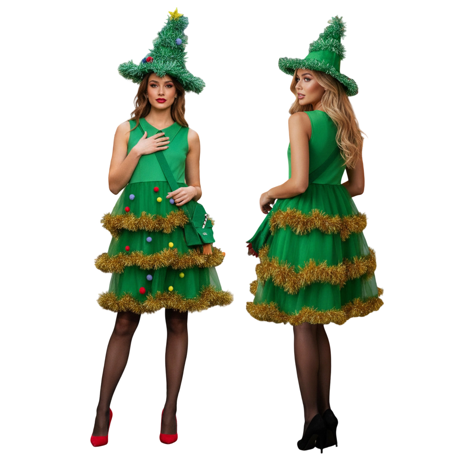 Women'S Bags Holiday - Vrouwen Kerstboom Cosplay Kostuums Klatergoud Trim