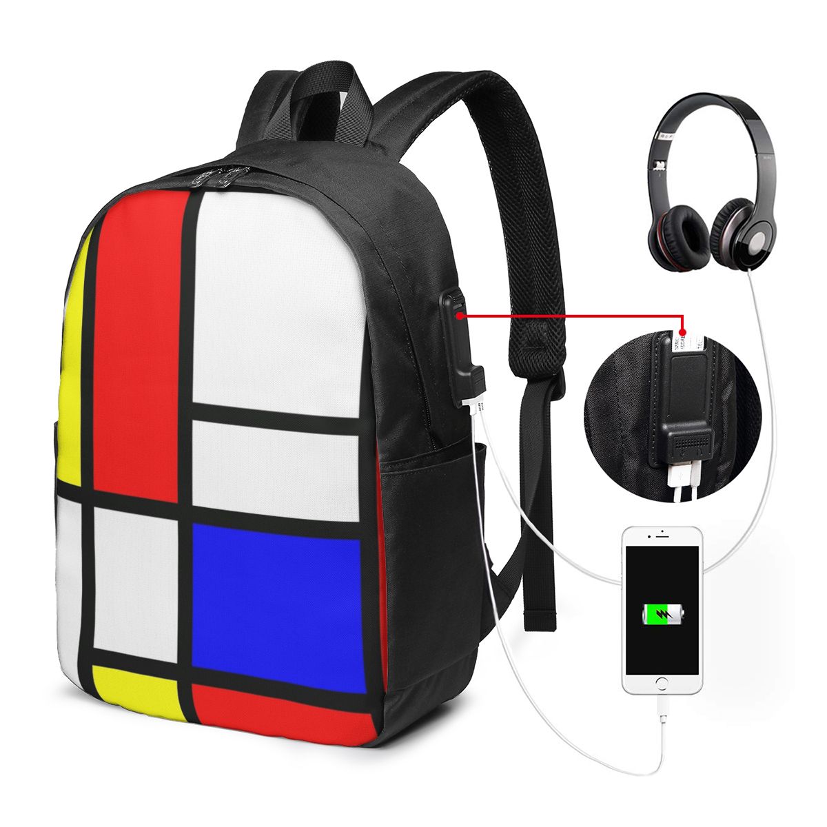 Women Bags College - Piet Mondriaan Compositie Rugzak Reisnotebooktas Computer