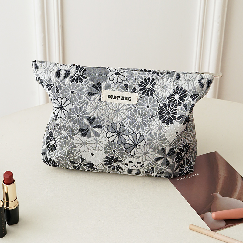 Women Bags Grey - Zilvergrijze bloem dames make-up tas grote
