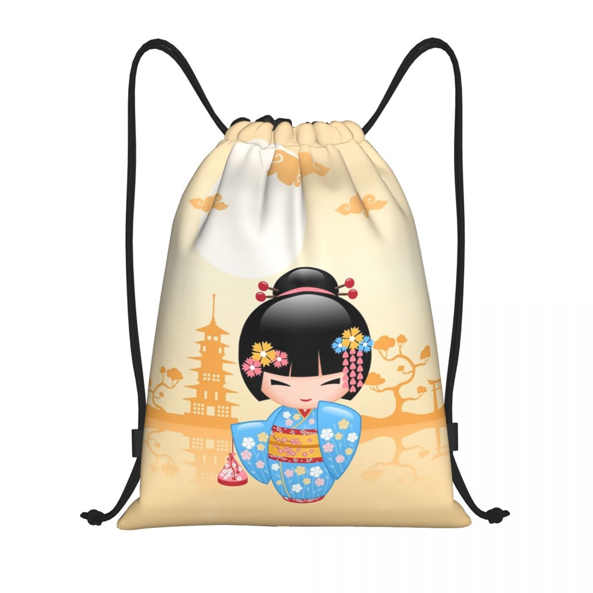 Women Bags Vector - Japanse Maiko Kokeshi Doll Trekkoord Rugzak