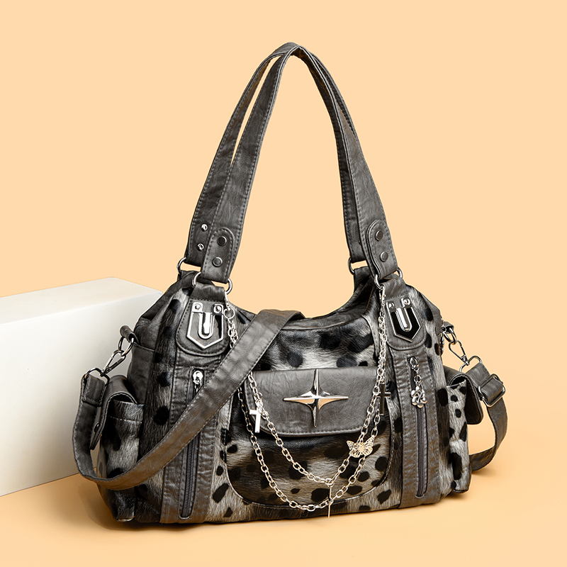 Women Bags Grey - Grijze Luipaardprint Hangbag Cross Star Subcultuur