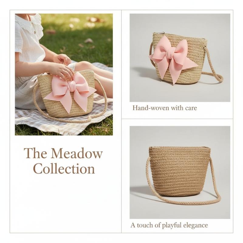 Woven Straw Bag - Geweven schoudertas van stro voor babymeisjes,